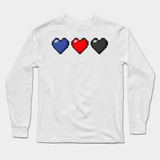 Row of Three Polyamory Pride Flag Pixel Hearts Long Sleeve T-Shirt